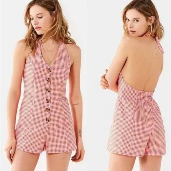 URBAN OUTFITTERS RED GINGHAM HALTER ROMPER - Picture 1 of 5